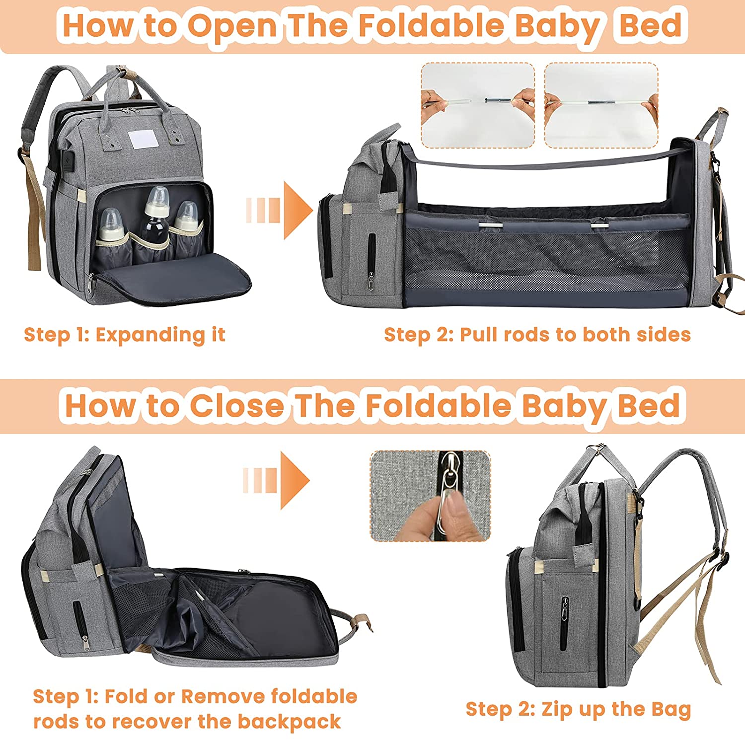 Sac à langer portatif | Berceau de voyage BabyNappy™ - Gabriel et Alba